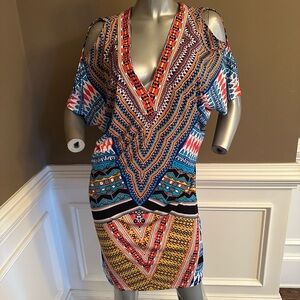 Hale Bob Bohemian Geometric Mini V Neck Dress Sz S